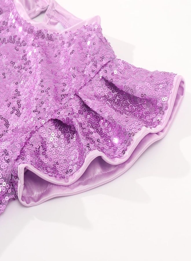 Noomelfish Girls Short Sleeve Sequin Shirts Party Glitter Sparkly Tops Blouse, Light Purple, Size 7-8 Years - Image 3